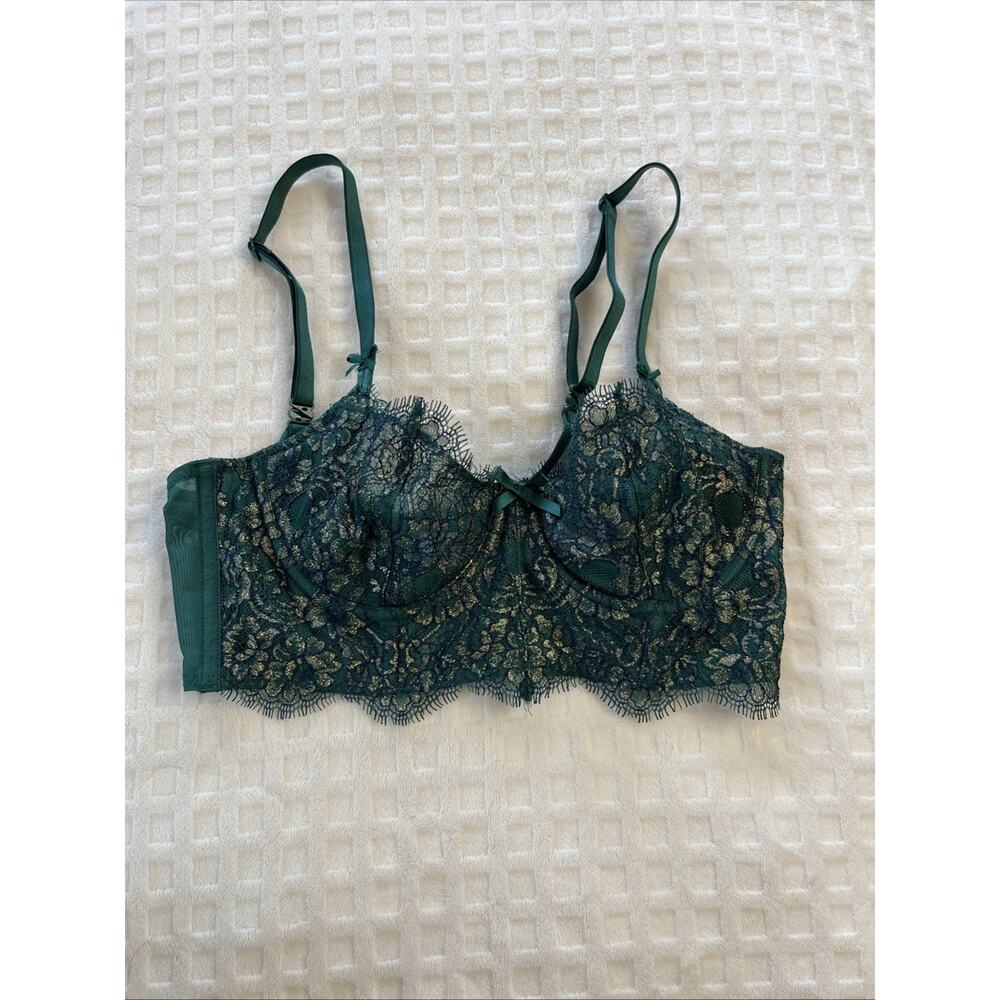 Victoria's Secret 32C Dream Angels Push-up Without Padding Green Blue Lace